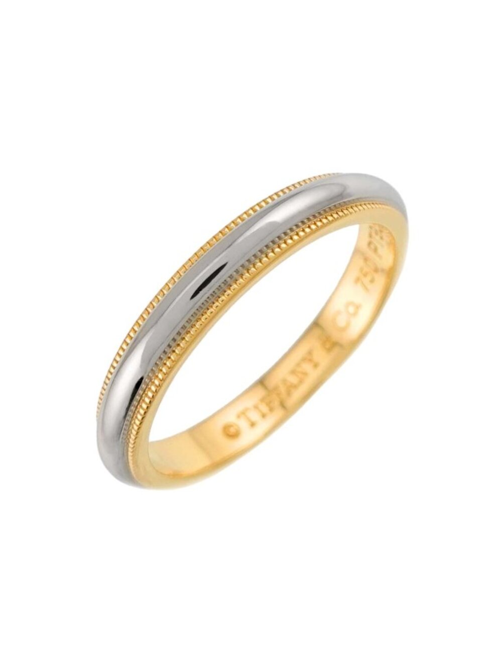 Tiffany & Co Milgrain Band Ring Platinum Pt 18k Yellow Gold 750 Together